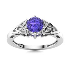 5MM Round Shape Tanzanite Solitaire Celtic Shank Women Ring 925 Sterling Silver