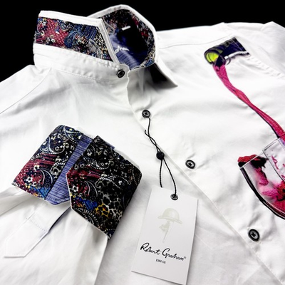 #ad Robert Graham EMBROIDERED A Glass For Two Pinot Noir Sport Shirt XL White $230 $111.96