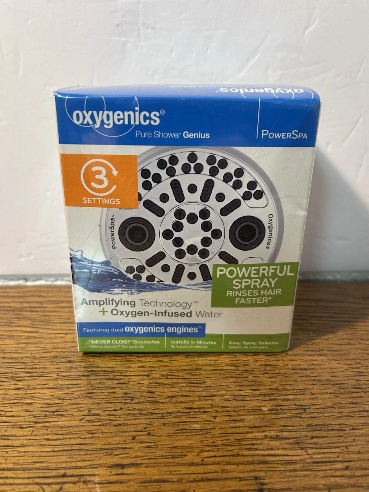 Oxigenics PowerSpa Chrome Fixed Shower Head 3-Spray 2.5 GPM Model 87230 NIB