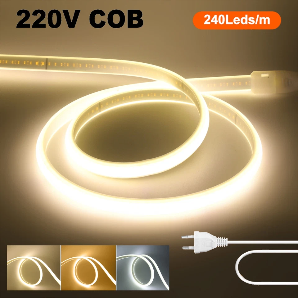 230V Selbstklebend Neon COB LED Streifen Lichtband Lichterkette Wasserdicht IP67 - Bild 2 von 4