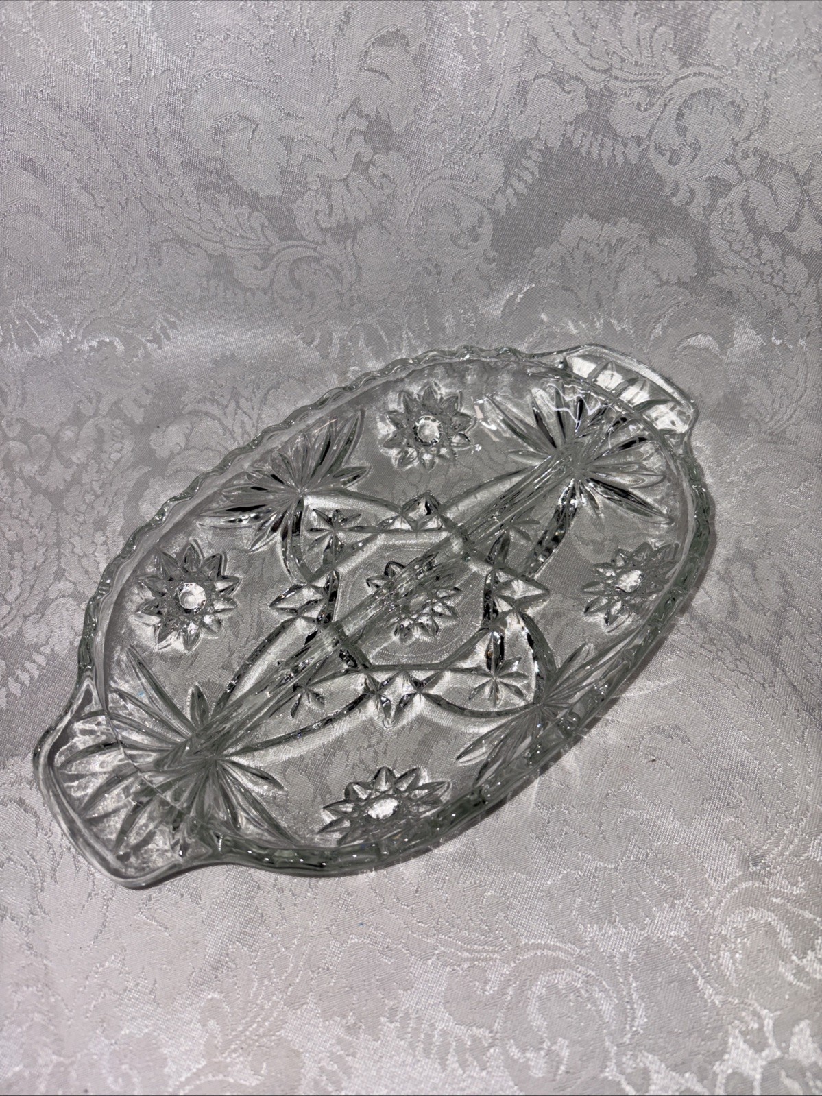 Vintage Anchor Hocking Clear Glass Divided Relish Dish Star of David Prescut