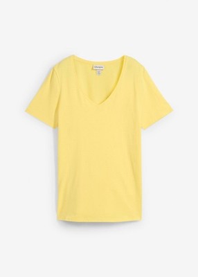 Neu T-Shirt mit reiner Bio-Baumwolle Gr. 36/38 Softgelb Damen Basicshirt