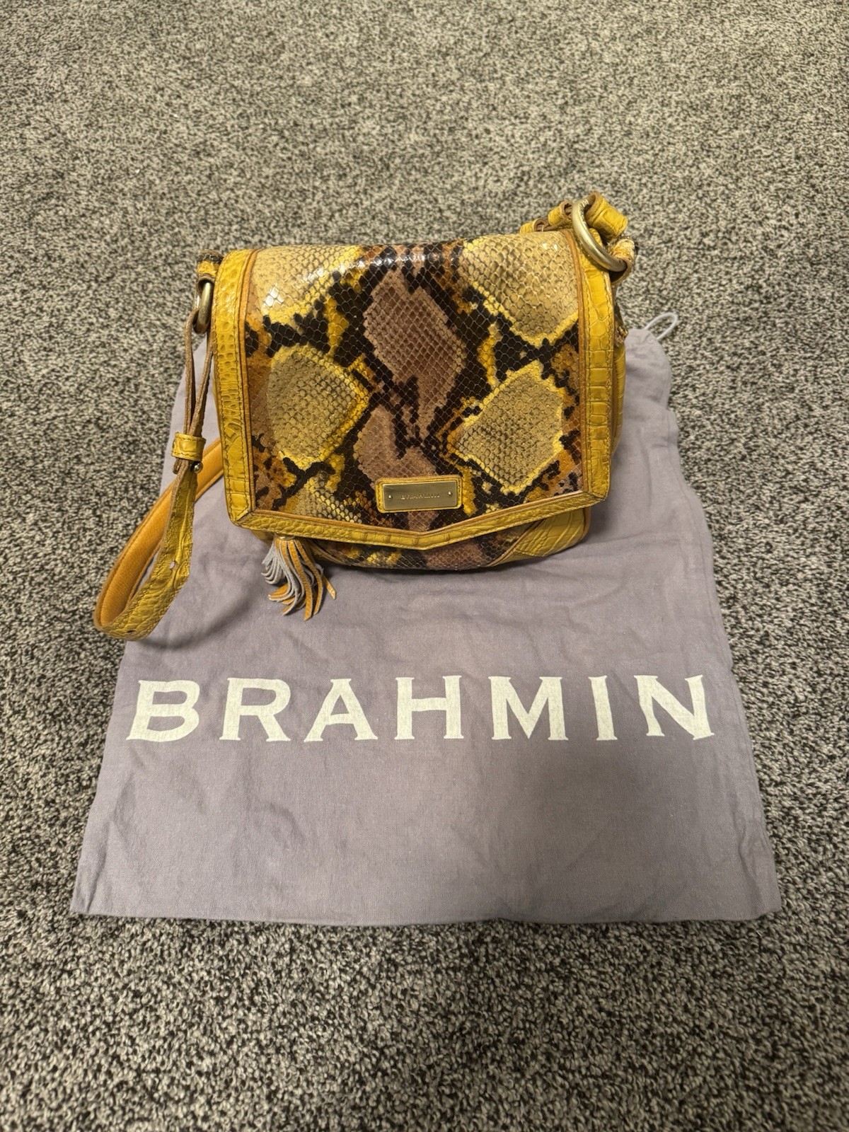 BRAHMIN Yellow Python Embossed Leather Crossbody … - image 1