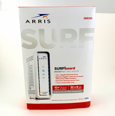 ARRIS SURFboard SB8200 DOCSIS 3.1 Cable Modem 10+ Gbps 32x8 2x GE White