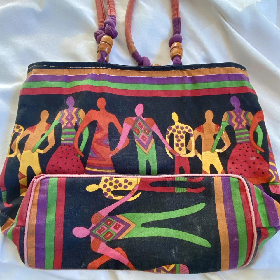 Bolso de Mano de Playa Multicolor de Lona De Colección Audaz Gráfico Africano Colorido Folclórico Foto 4 de 4
