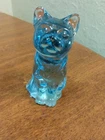 Vintage FENTON Blue 3 3/4" Solid Glass Sitting Cat USA