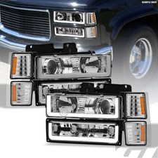 For 1994-2000 Chevy C10 Ck Chrome Projector Headlightscornerbumper Wled Tube