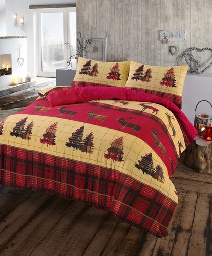 XMAS Stag Tartan Thermal Flannel Duvet Cover Set - Picture 2 of 4