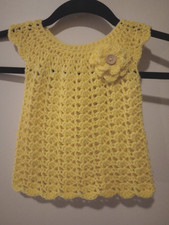 crochet handmade baby girls dress 0-6 months puffs yellow