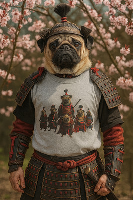 Samurai Pug Tee, Japanese Armor Dog Shirt, Cute Warrior Pug Top, Unisex T-Shirt