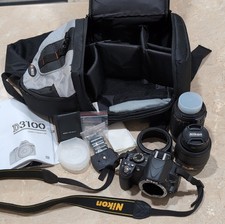 Nikon D3100 Digital SLR Camera Kit Black AF-S DX 55-200mm 18-55mm VR Lenses
