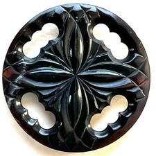 Large Carved & Pierced Vintage Thin Bakelite Button 1-3/8”