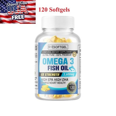 5x Strength EPA & DHA Omega 3 Fish Oil 3600mg, Highest Potency, 120 Softgels USA