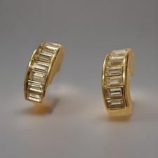 VTG CHRISTIAN DIOR Baguette Pave Rhinestone Goldtone Post Earrings Signed