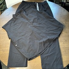 FIGS V-Neck Scrub 2 Pieces Set Black Technical Collection Mens Top 2XL Pants XL