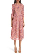 Carolina Herrera Textured Midi Dress Embroidered Floral Pink Nude XL NWT
