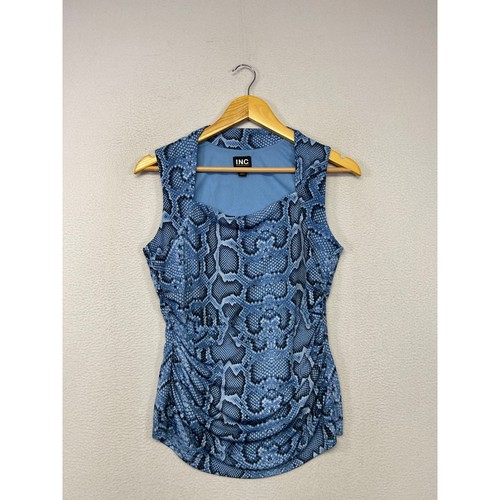 Animal Print Edgy INC International Concepts Womens M Blue Snakeskin Ruched Top