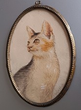 Ancien joli petit cadre aquarelle Chat signé (Winther ?) CA21