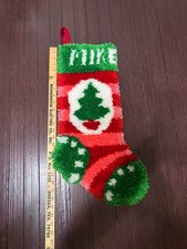 Vtg Christmas Stocking MCM Latch Hook Rug Christmas Tree Personalized Mike