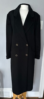 Vintage John Weitz Women's Black 100% Wool Trench Coat Size