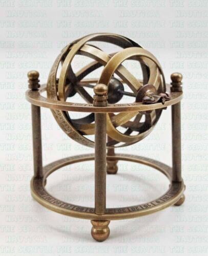 Sphère armillaire antique en laiton 4" Astrolabe Maritime Nautique Globe de... - Photo 1/7
