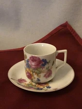 Rose Floral Occupied Japan Demitasse Fine Porcelain Cup And Saucer
