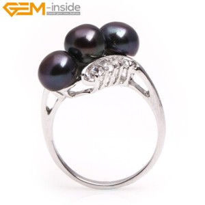 Authentic Freshwater Pearl White Gold Plated Rhinestone Crystal Beads Jewelry Ring 6-7mm