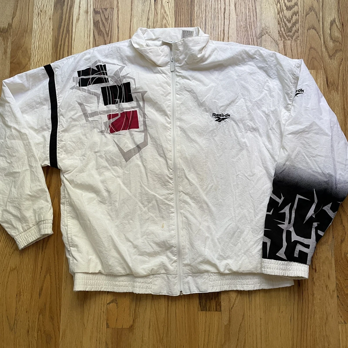 Men s Vintage 90 s Reebok Kamikaze White Red Black Windbreaker