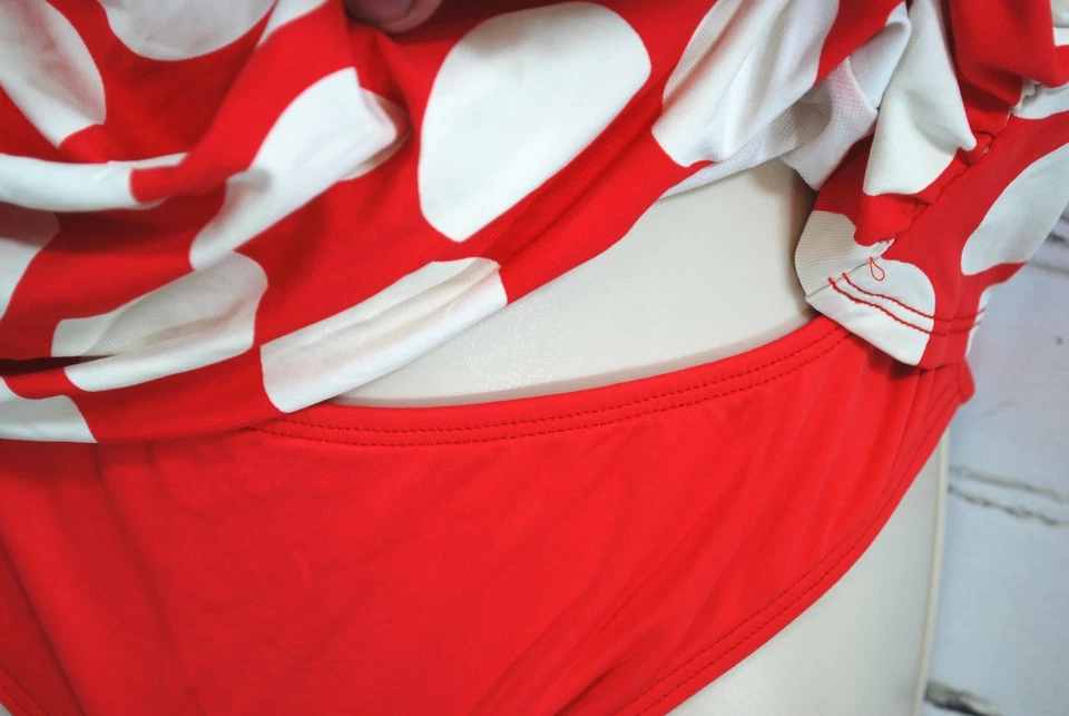 RALPH LAUREN Tankini Traje de Baño Halter Top y Calzoncillos Parte Inferior Conjunto Talla 10 Rojo Blanco Foto 4 de 4