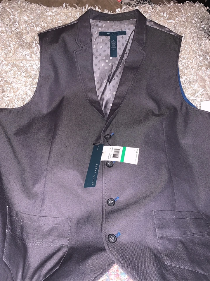 NWT $79 Perry Ellis Men's Brown Keystone Vest 4 Button front RN #37763 Sz LARGE - Image 2 of 4