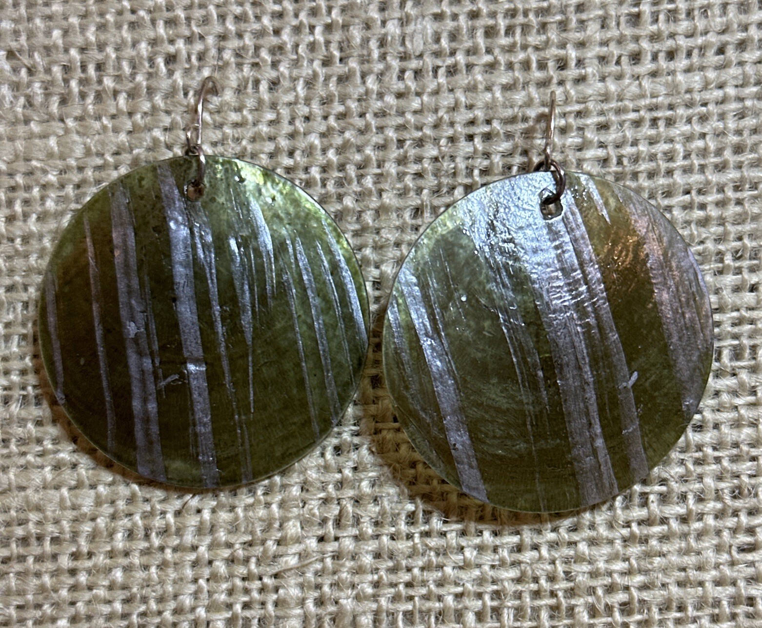 Pierced Dangle Drop Round Shell Earrings Green Si… - image 4