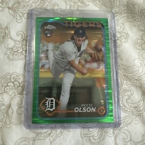 Reese Olson 2024 Topps Chrome #40 SONAR GREEN Refractor Rookie Card #'d/99 RC