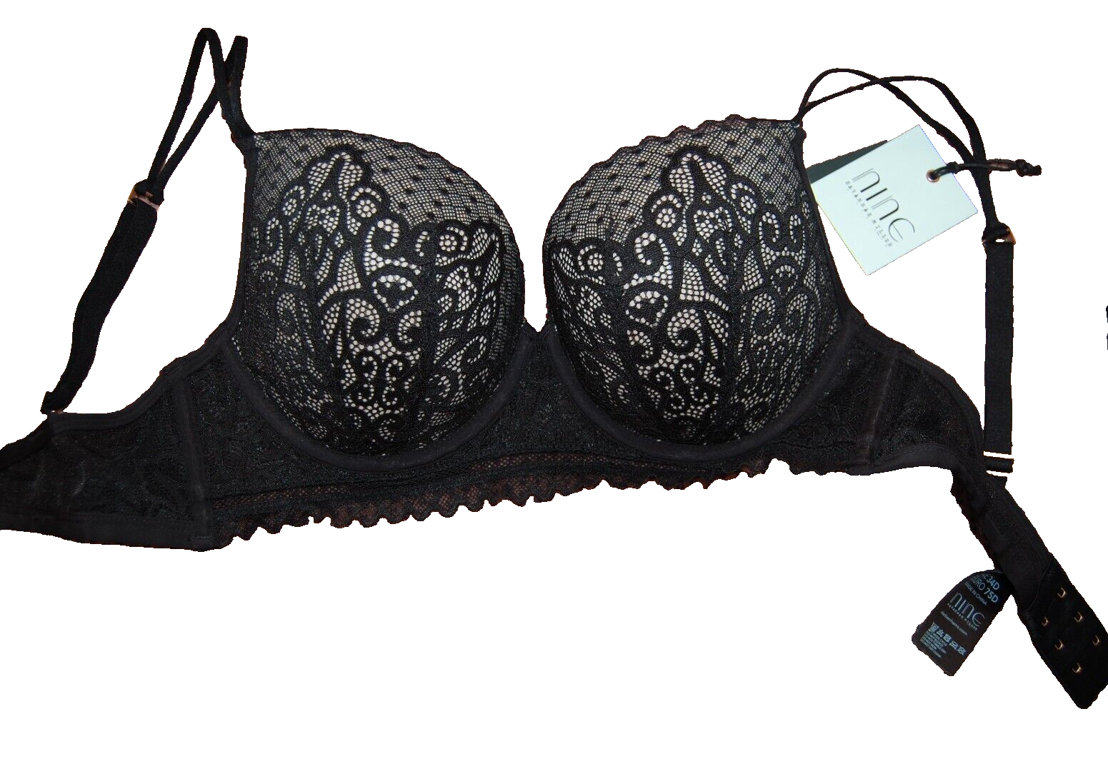 Nine Savannah Miller Plunge Bra Underwired Padded Black UK 34D EUR 75D BNWT