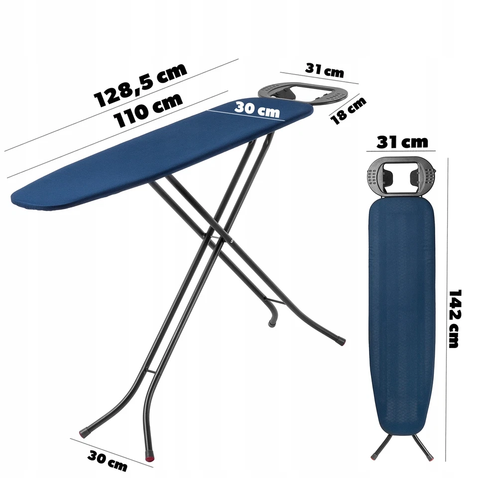 KADAX Bügelbrett 130x30cm Bügeltisch mit rutschfesten Füßen und Bügeleisenablage - Bild 2 von 4