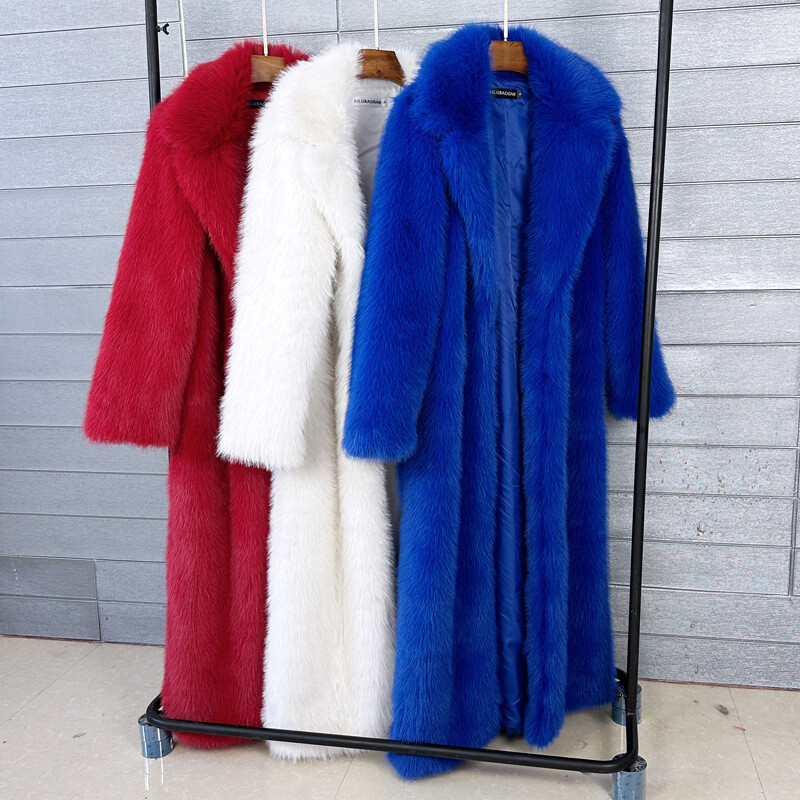 Imitation Toka Fluffy Coat Women's Imitation Fur Extended Lapel Super Long Coat