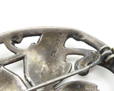 925 Sterling Silver Vintage Antique Blooming Flower Motif Brooch