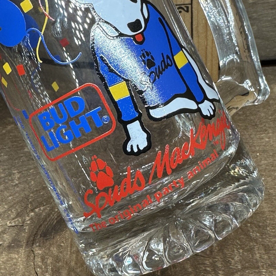 Libby Bud Light Beer Mug Spuds McKenzie 1987 Blue Sweater Party Hat