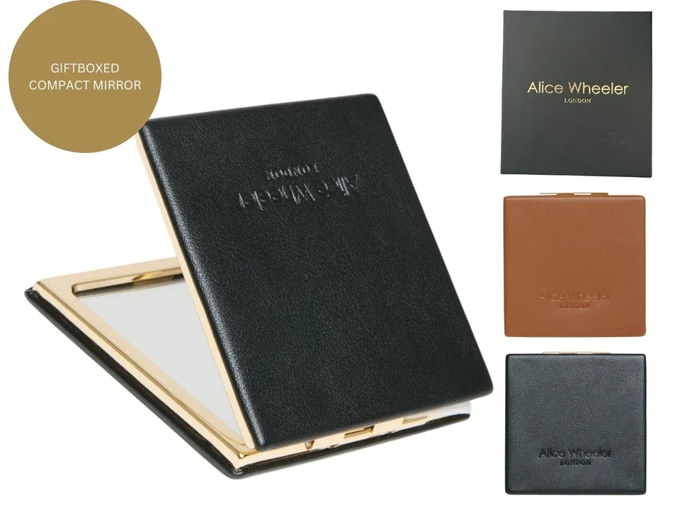 ALICE WHEELER LONDON Alice Wheeler Nappa Ladies Square Compact Mirror in Giftbox Vegan Leather