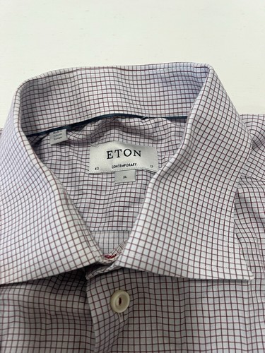 Eton Men's Dobby Contemporary Fit RED Striped Button Up Dress Shirt 43 XL - Picture 5 of 7