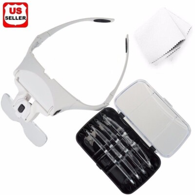 Magnifying Glass Lens LED Light Lamp Visor Head Loupe Jeweler Headband Magnifier