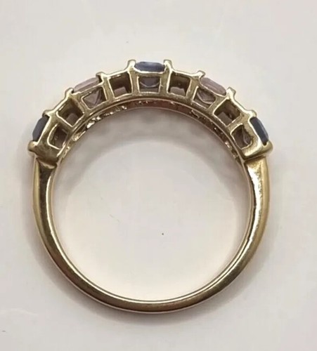 9ct Yellow Gold Multi-Gemstone Ring Blue & Pink Topaz & Diamonds Ring Size O 1/2 - Picture 8 of 11