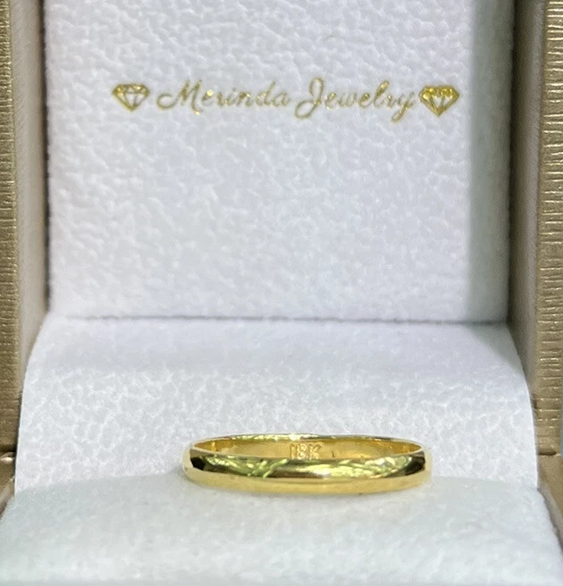 18K Solid Yellow Gold Handcraft Thin Wedding Band Ring 1.55 Grams. Size 7
