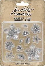 Tim Holtz Idea-Ology Adornments FLORAL - Metal Flowers - 12 pieces - TH93789