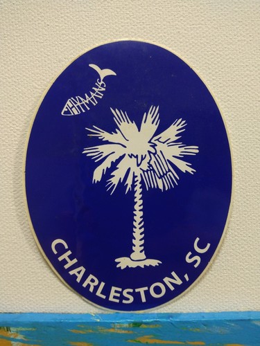 Hyman's Seafood Charleston SC Original Vintage Decal/Sticker FISH STAR TREE BLUE