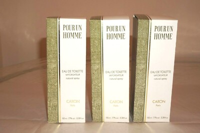 3 pcs Pourun Homme Caron Eau de Toilette Spray 100 ml  3.38 oz for Men Vintage
