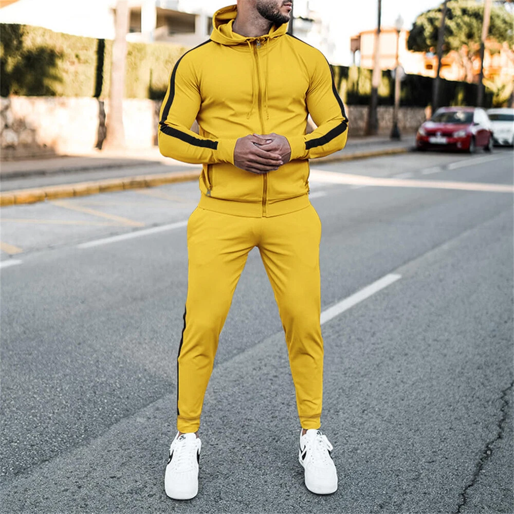 Men's Sweat Suit 2 Piece Outfit Casual Contrast Sports Jogging Tracksuits  Set