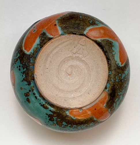 Studio Art Pottery Small Vase/ Cup Signed, Turquoise Brown Orange, Unique Decor - Picture 7 of 7