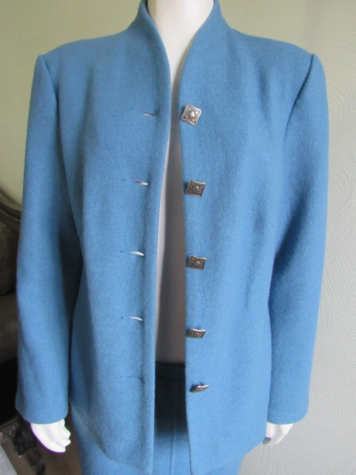 GEIGER Austria Para Mujer M/L EU 38 Lana Hervida 2 Piezas Falda Traje Blazer Chaqueta Azul Foto 4 de 4