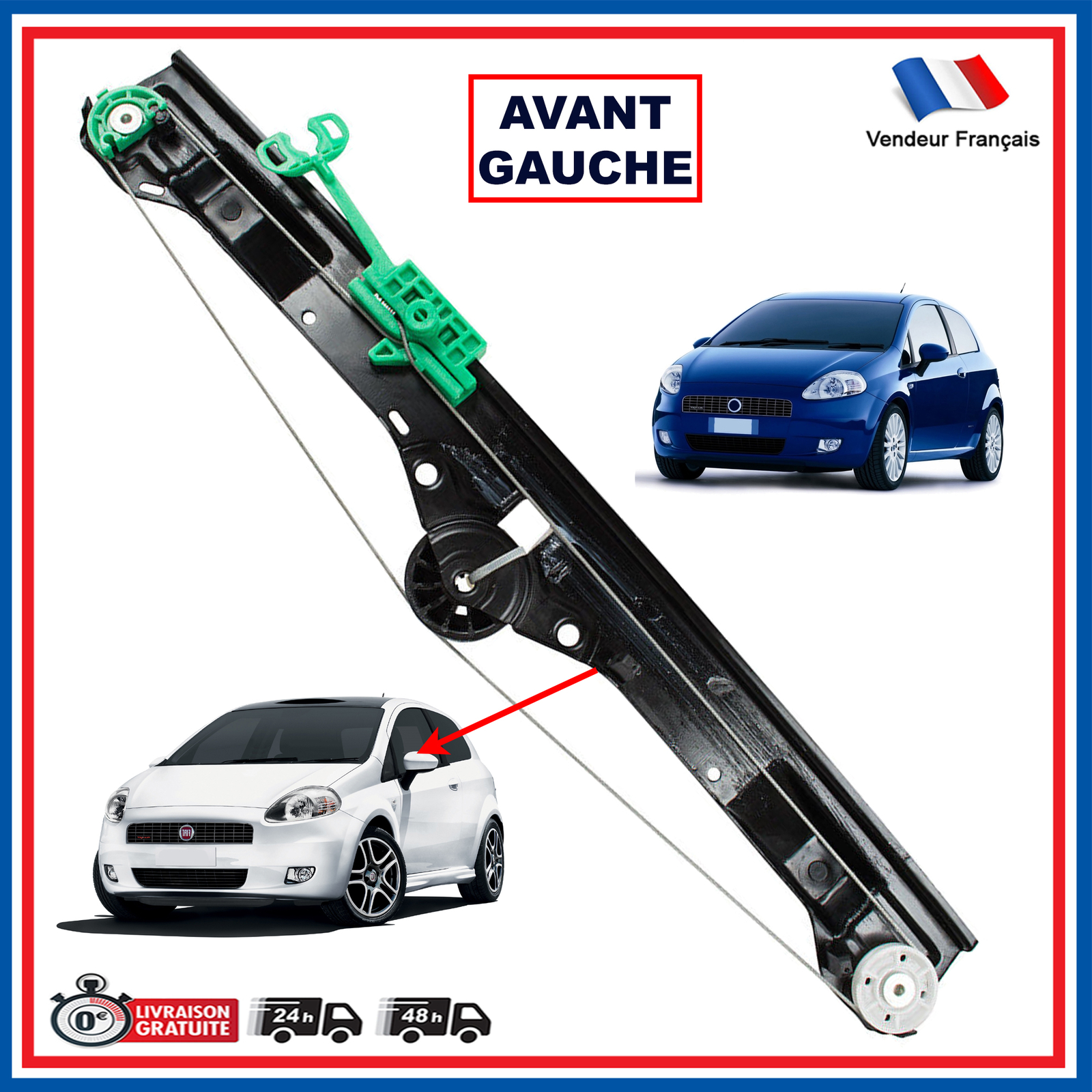 Remplacer le lève-vitre cassé avant gauche Fiat Grande Punto mécanisme 51899291