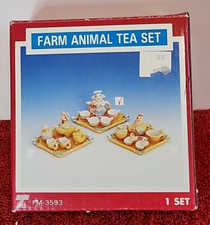 Vtg. 1995 Mini Miniature Farm Animal Tea Pot Cups Set 7-piece Cow Teapot